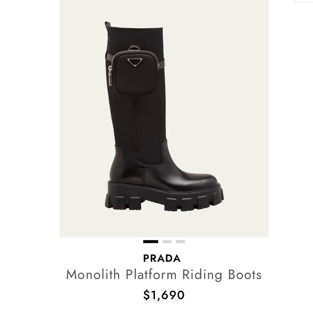 Prada Monolith Nylon Zip-Pocket Platform Riding Boots - Picture 9 of 11